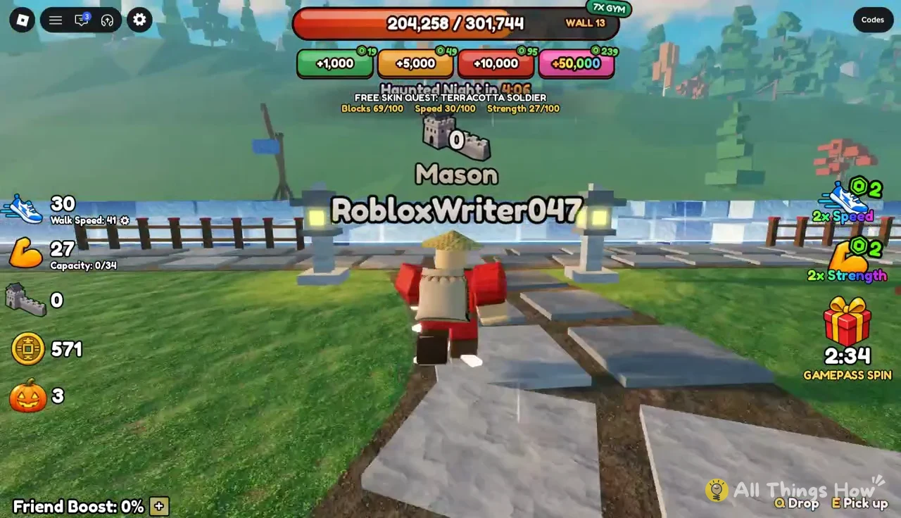 Player approaching Wall 13 with the progress bar at 204,258/301,744