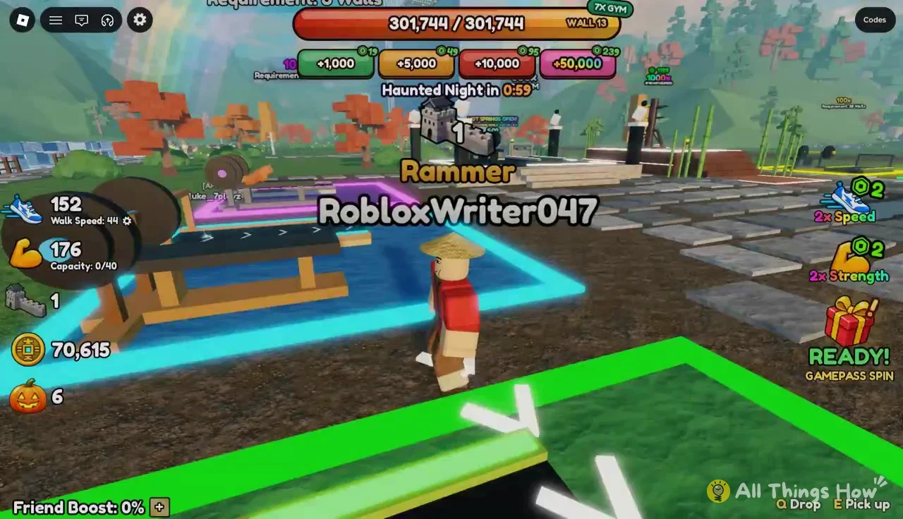 Avatar next to a green-outlined area with the E Pick up prompt showing