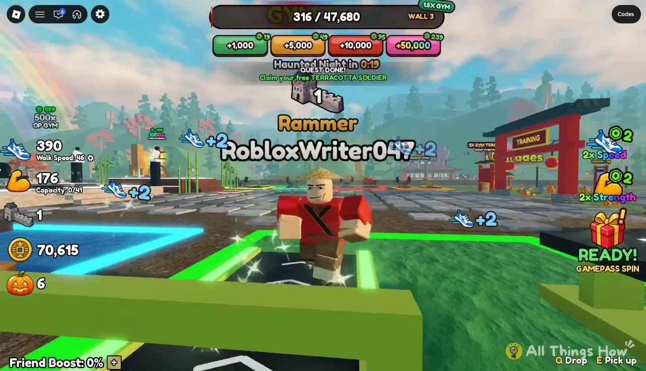 Rammer avatar running through a green training course and earning +2 speed