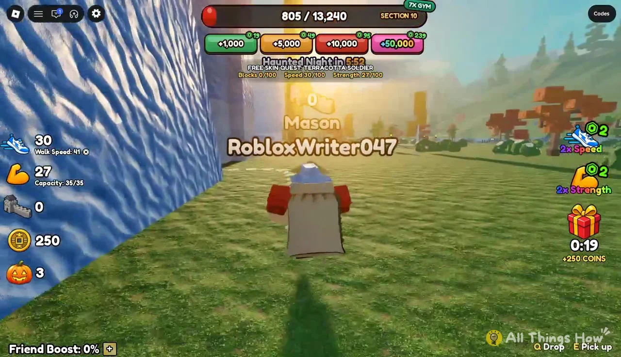 Section 10 progress at 805/13,240 with Terracotta Soldier quest counters visible