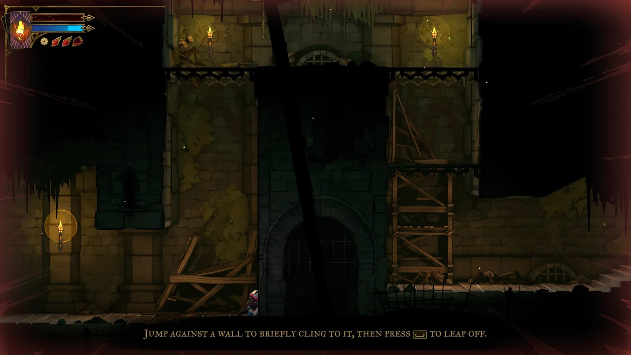The wall-cling tutorial prompt instructing you to cling to a wall and press Space to leap off