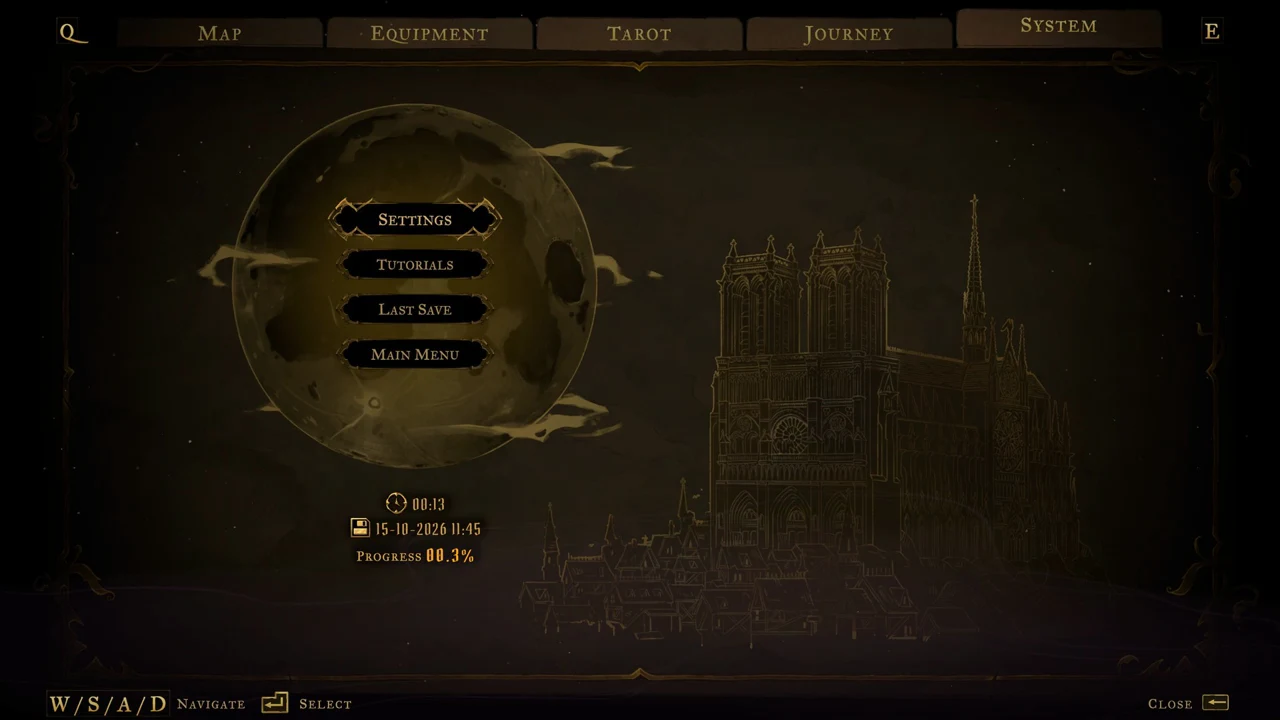 The SYSTEM tab of the in-game menu with the Settings option highlighted