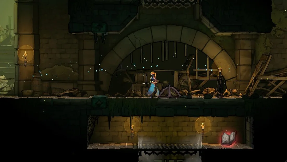 A red ATK UP book in a hidden room under the Sewer Reservoir in Castlevania: Belmont's Curse