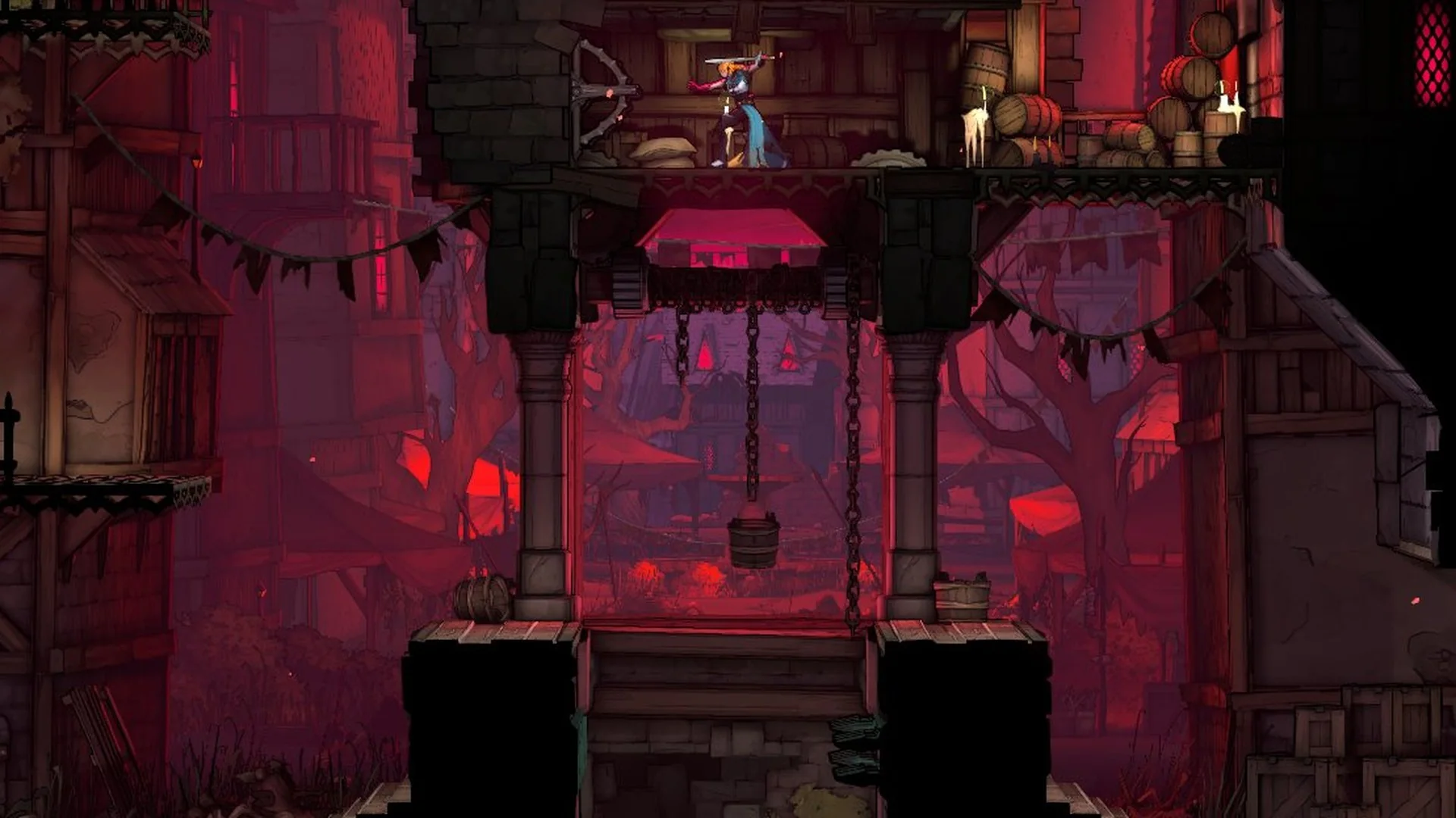 A broken wall opening a hidden spot with a lever behind it