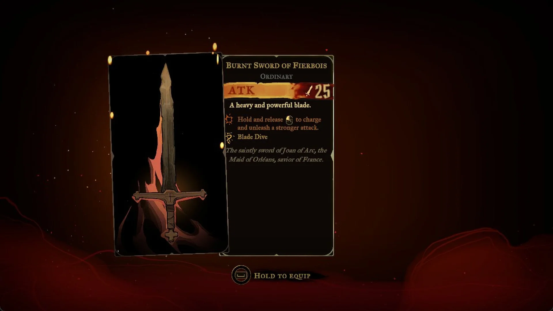 Burnt Sword of Fierbois item card, Ordinary, ATK 25