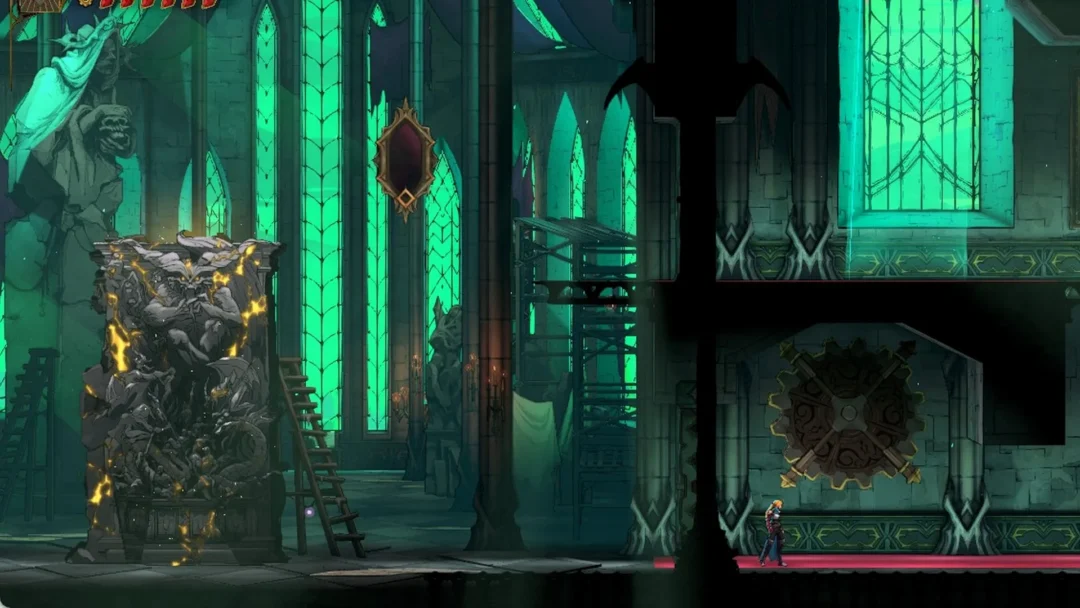 Brauner's Atelier with the gold-cracked sculpture in Castlevania: Belmont's Curse