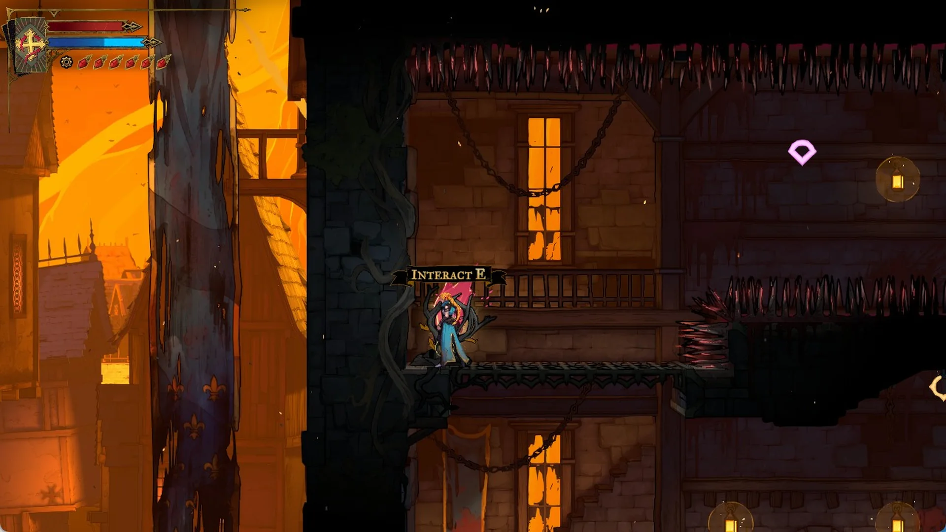 Rose at the Brave Heart Fragment on the spiked iron ledge in the Prison Tower