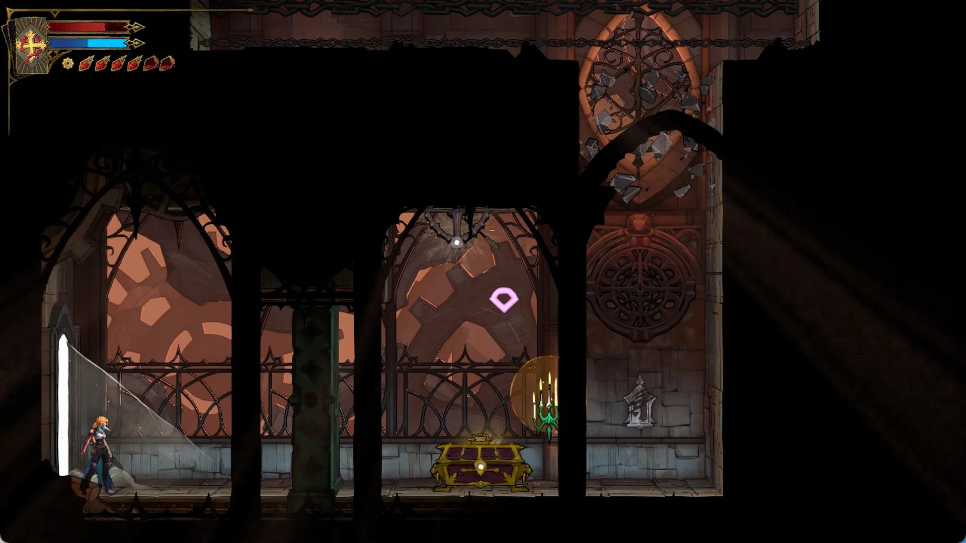 Rose at the Claymore chest between two gates in The Way of the Fist