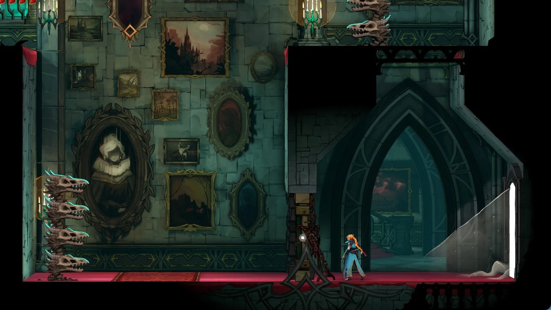 Rose beside a chained barricade in Dracula's castle in Castlevania: Belmont's Curse