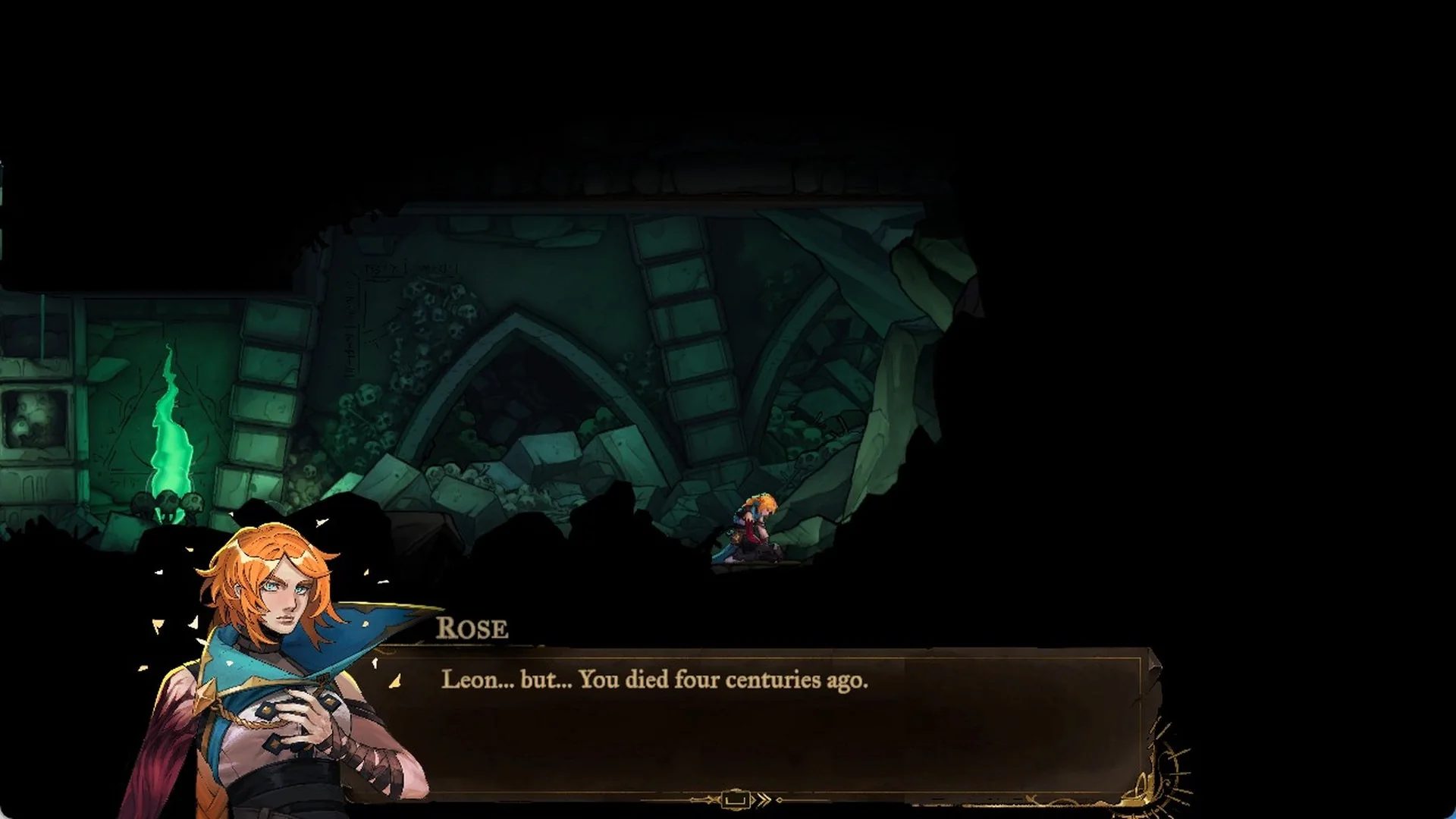 Dialogue box with the name tag Leon: I am your ancestor, Leon Belmont