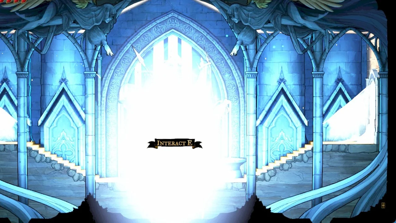 Rose saving at a glowing Mirror of Life in Castlevania: Belmont's Curse