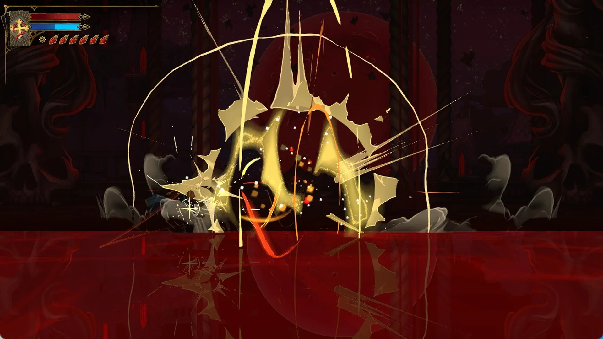 Golden burst as Rose absorbs Carmilla's Arcana in Castlevania: Belmont's Curse