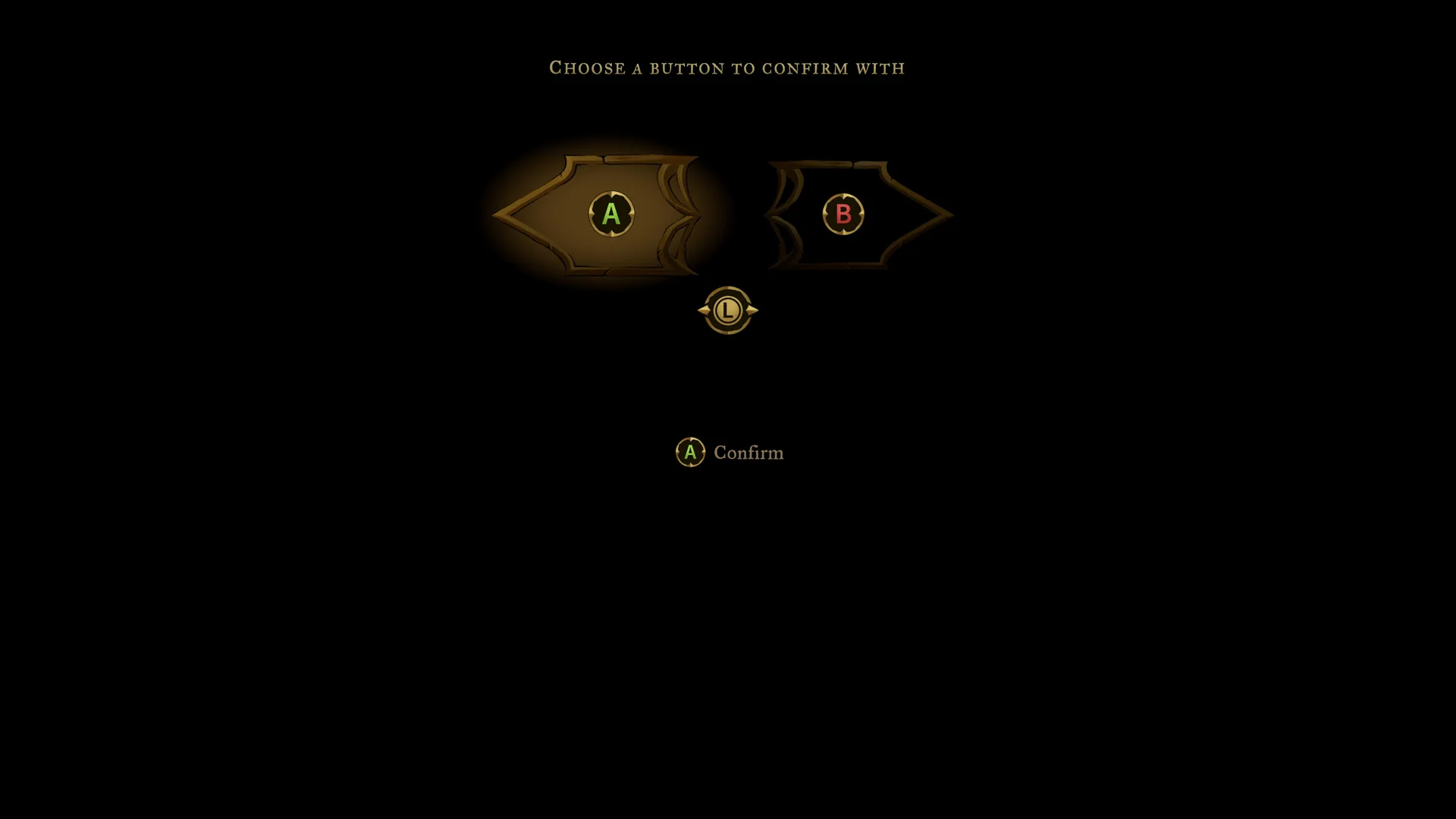 First launch screen asking to choose A or B as the button to confirm with