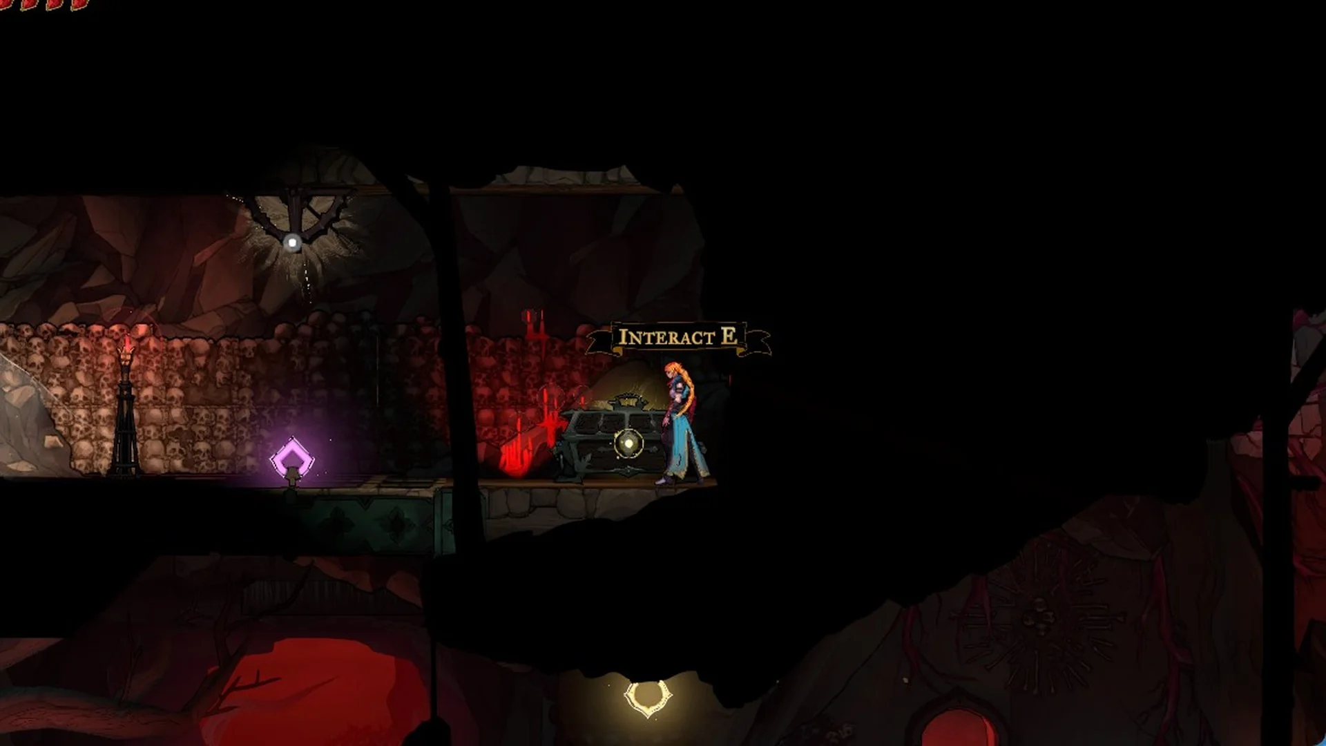 Rose at the Ebony Claw chest in the hidden upper-left cavern of the Throat of Hell in Castlevania: Belmont's Curse