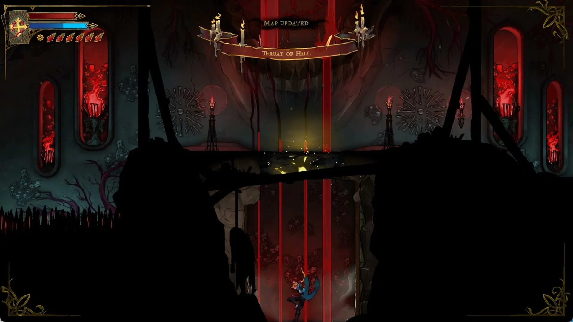 The Map Updated Throat of Hell banner in the Catacombs of Paris in Castlevania: Belmont's Curse