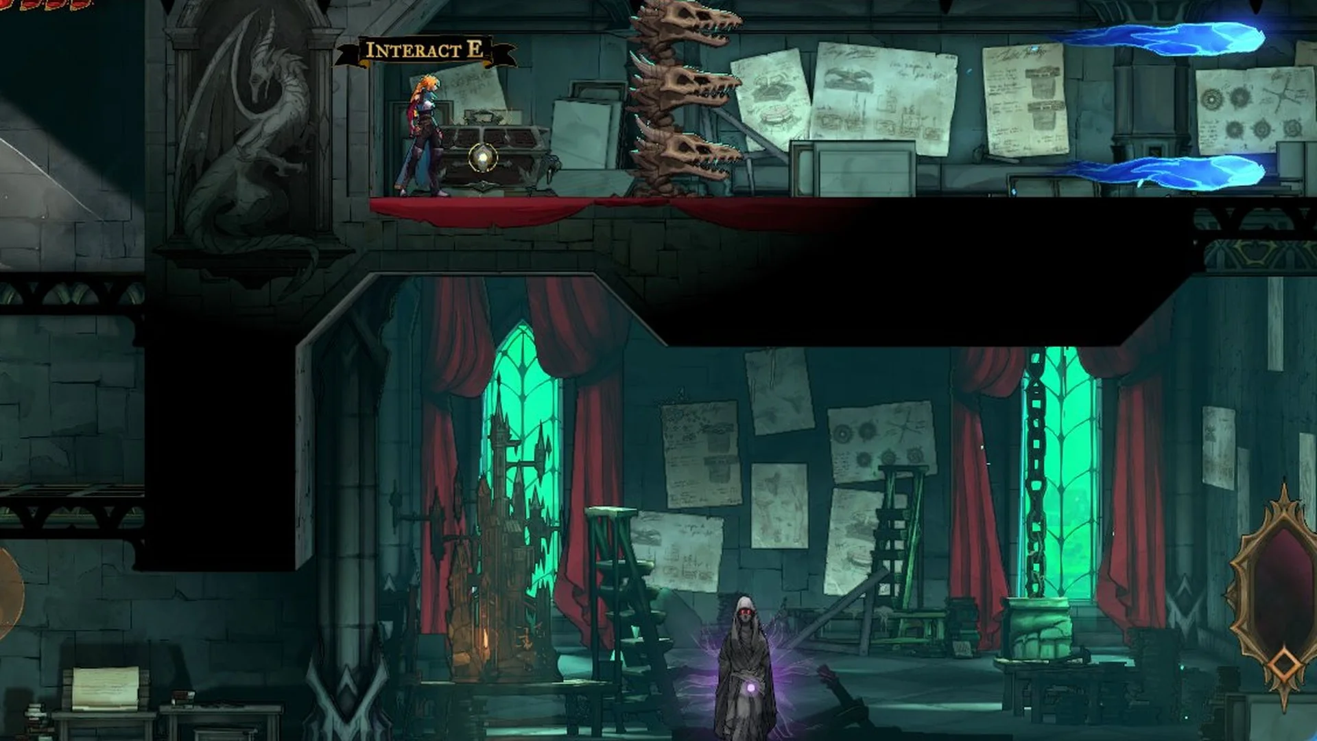 Rose at the Ghostly Pendant chest next to the dragon-skull pillar in Castlevania: Belmont's Curse