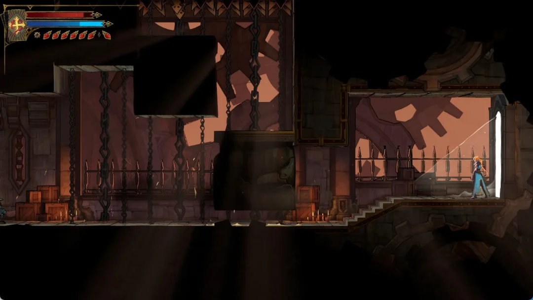 Rose entering the small chained room west of Daedalus Crossing in the Clock Tower in Castlevania: Belmont's Curse