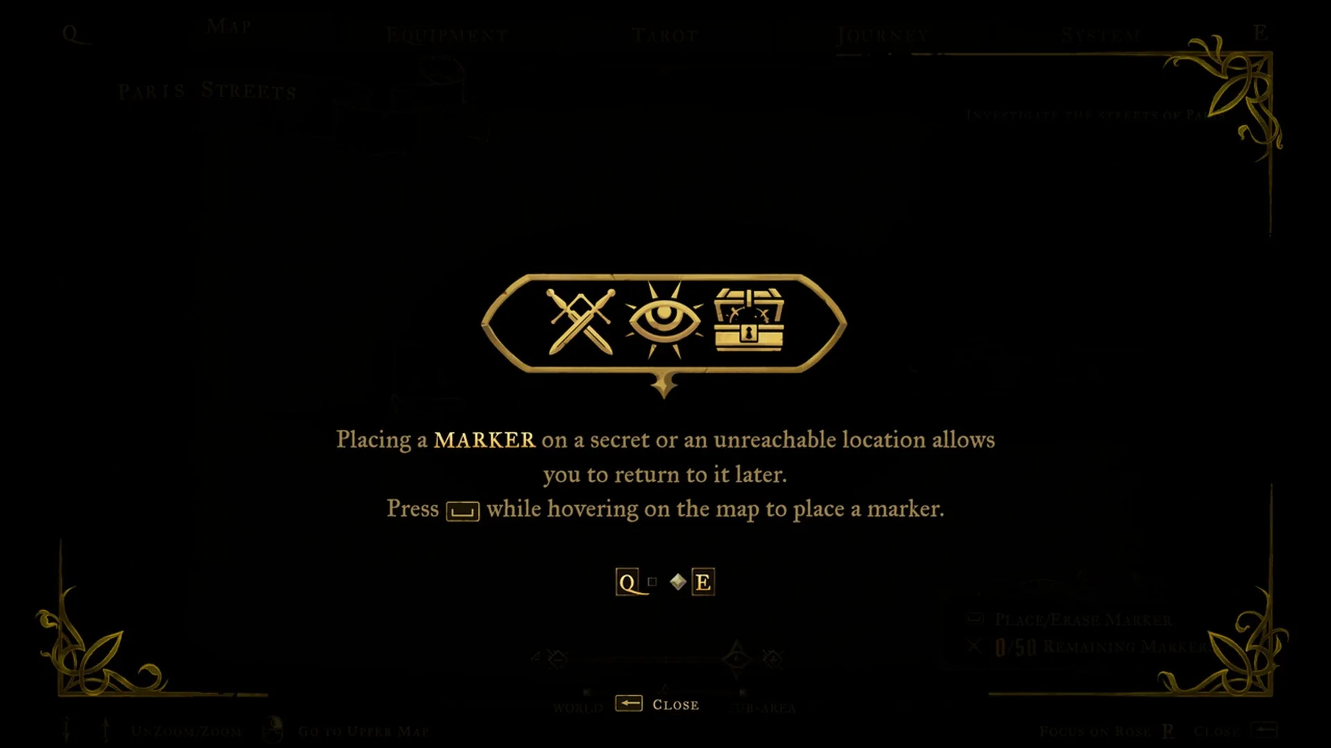 The map tutorial card about placing a marker on a secret