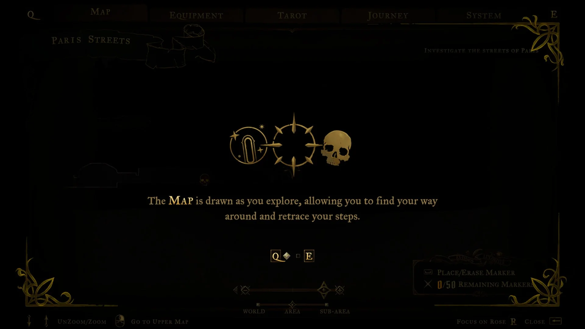 The map tutorial card: the map is drawn as you explore