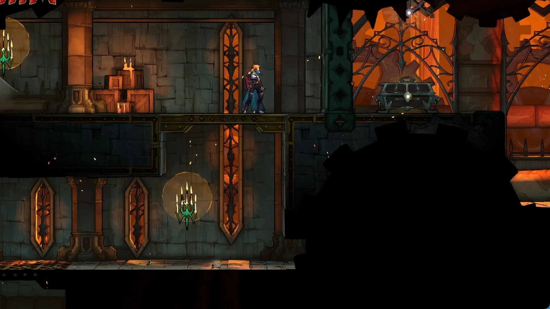 Rose in the small chamber between two gates in the Path of the Builder in Castlevania: Belmont's Curse