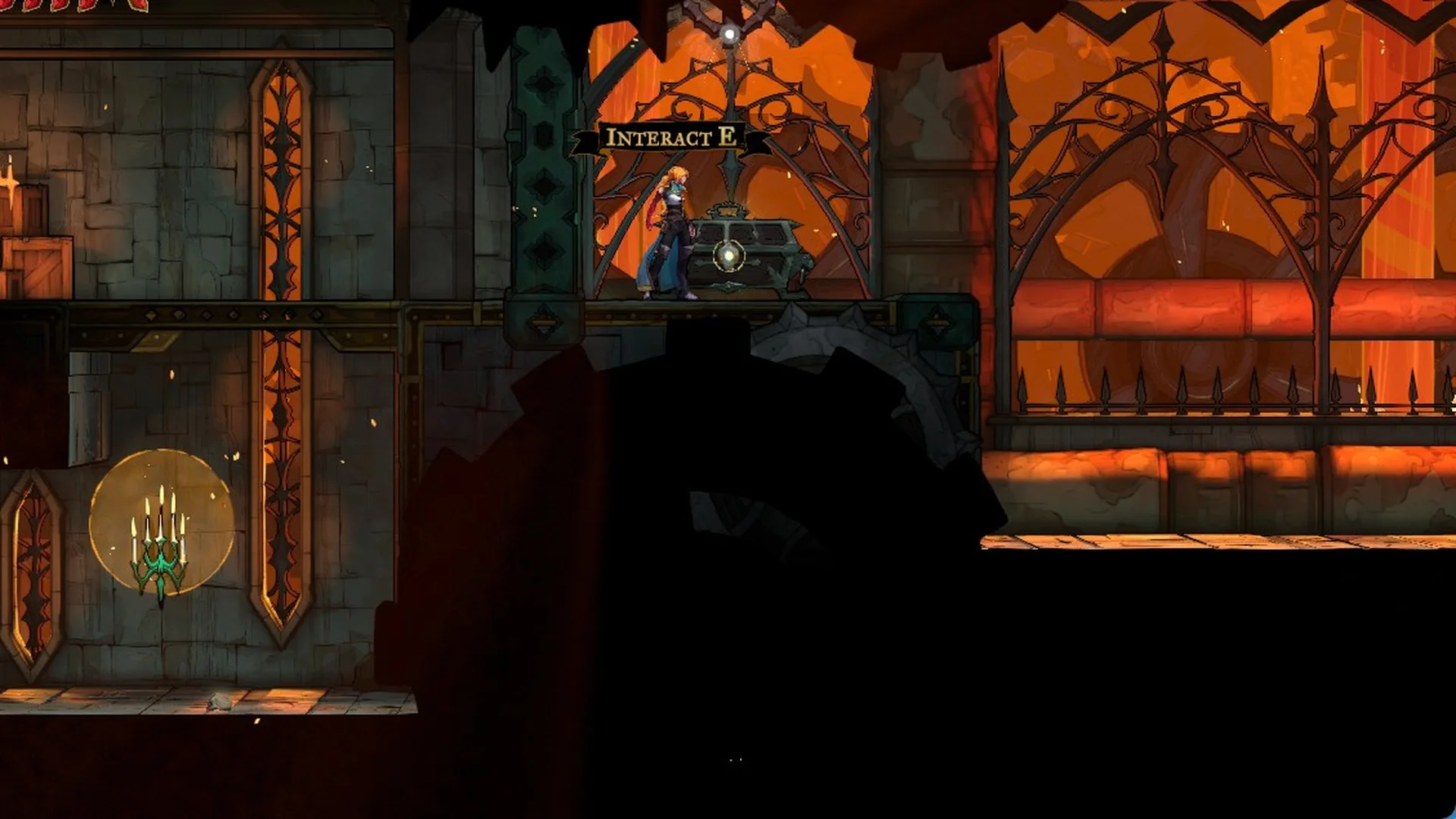Rose at the Moonlit Shard chest with the Interact E prompt in Castlevania: Belmont's Curse