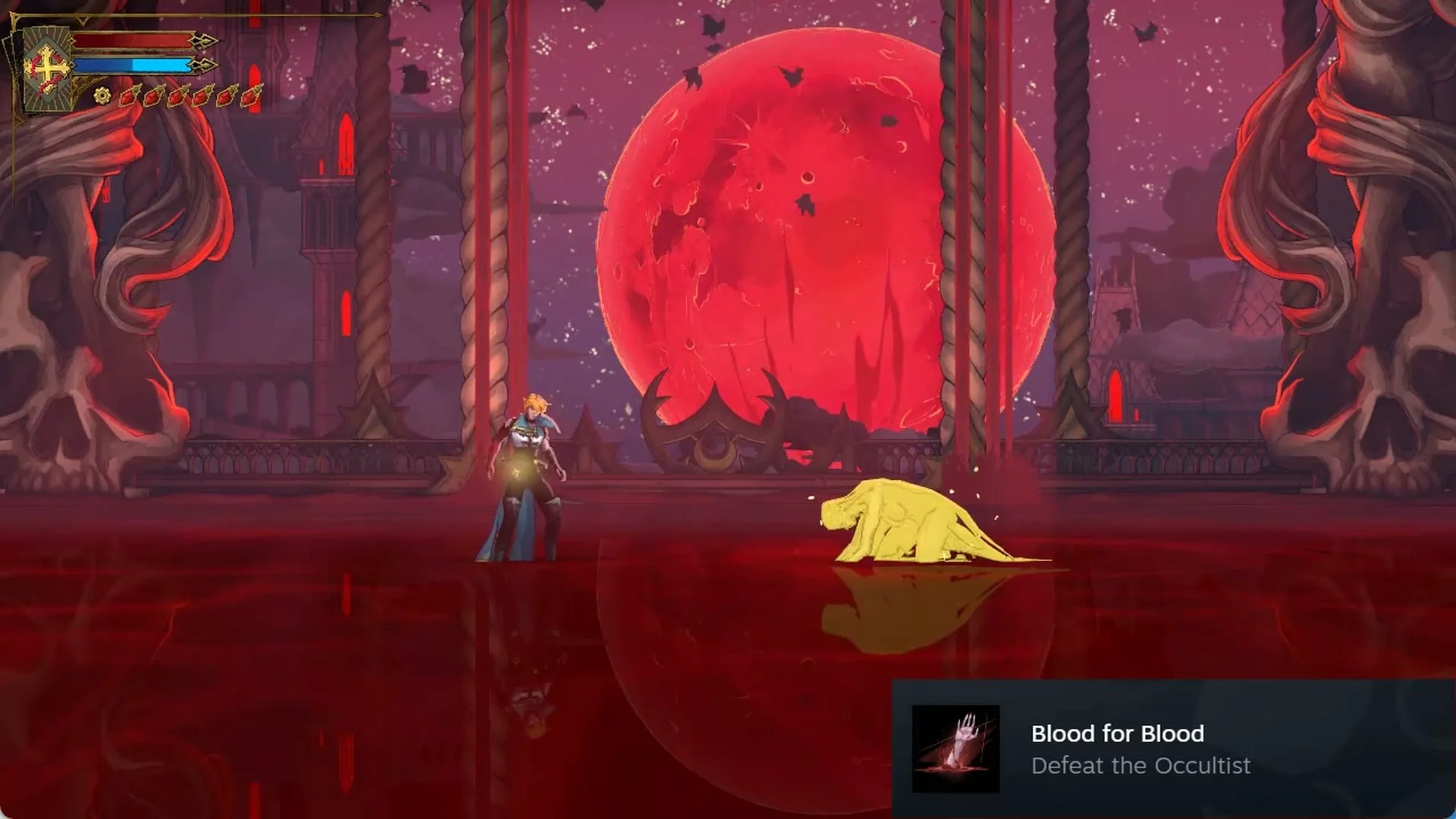 The Blood for Blood trophy notice, Defeat the Occultist, in Castlevania: Belmont's Curse