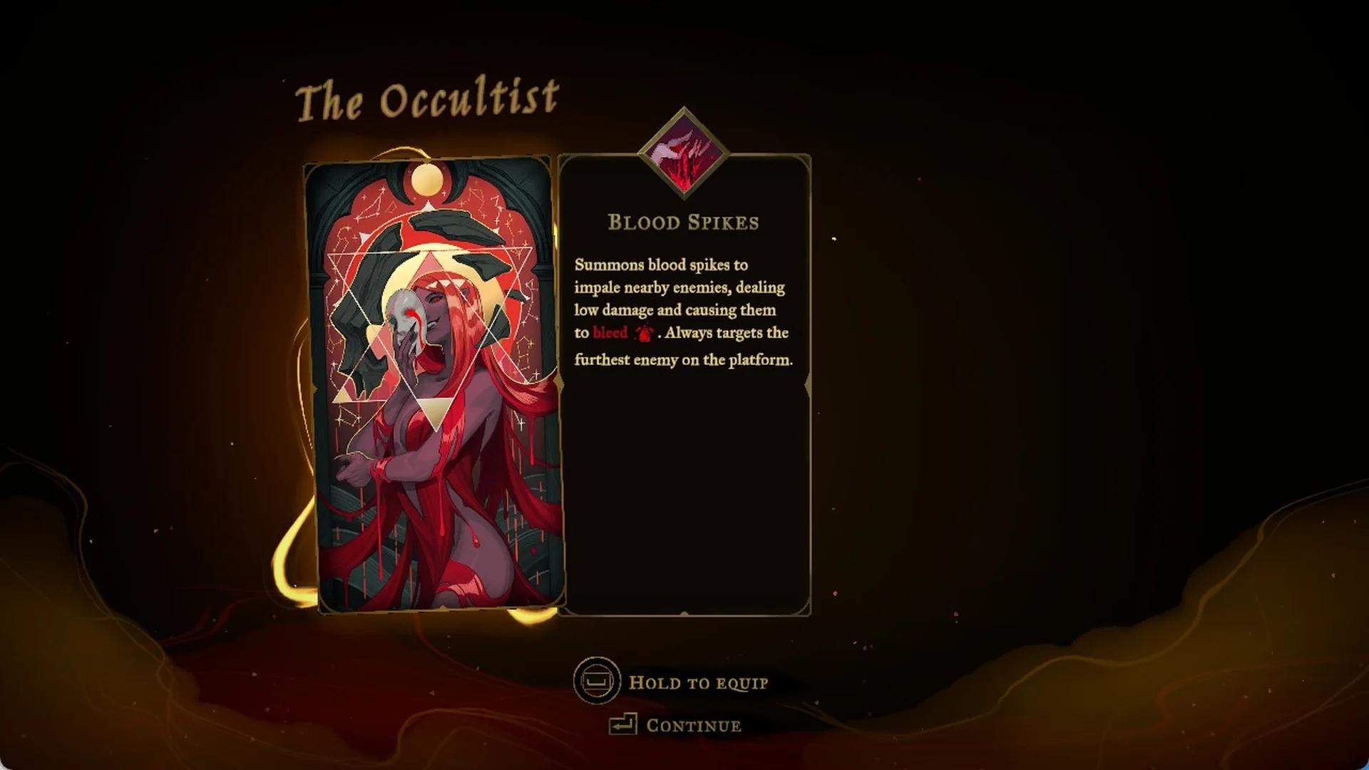 The Blood Spikes spell text on The Occultist card in Castlevania: Belmont's Curse