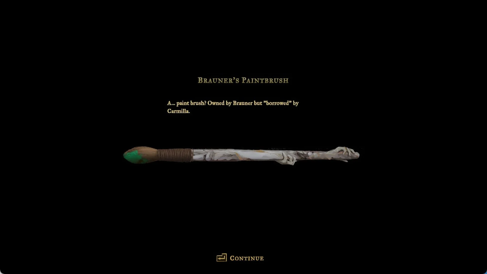 The Brauner's Paintbrush item screen in Castlevania: Belmont's Curse
