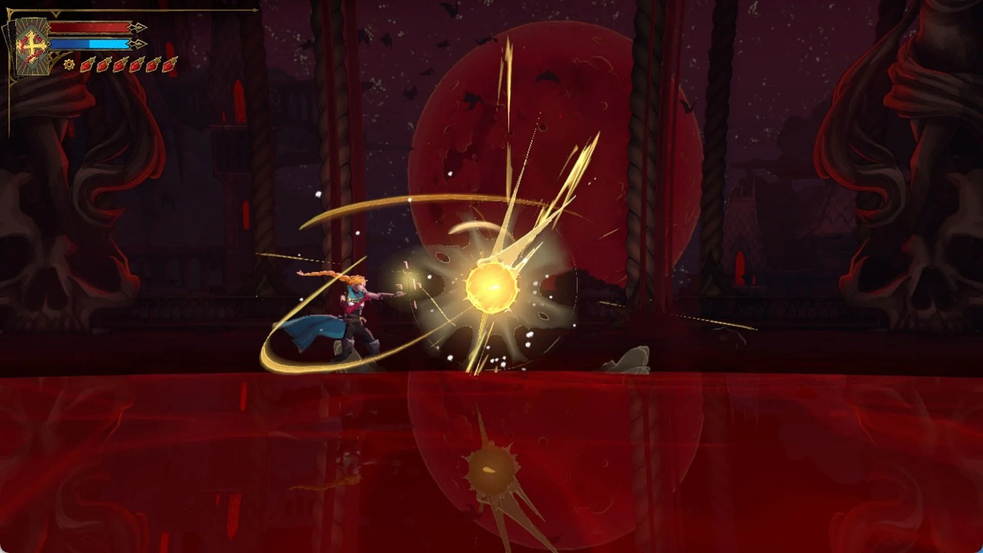 Rose striking the golden orb left by Carmilla in Castlevania: Belmont's Curse