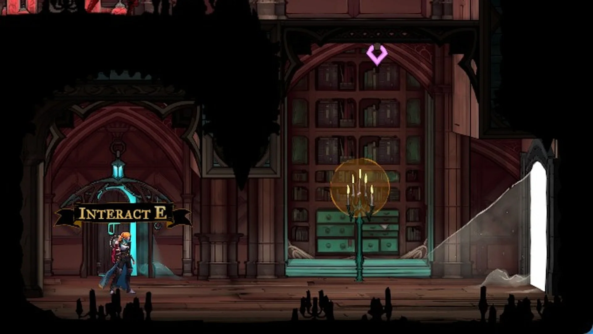 Rose at the door behind the broken wall on the Planetarium lower floor with the Interact E prompt