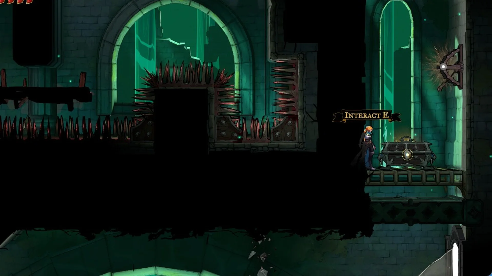 Rose at the Pale Thorn chest with the Interact E prompt in Castlevania: Belmont's Curse