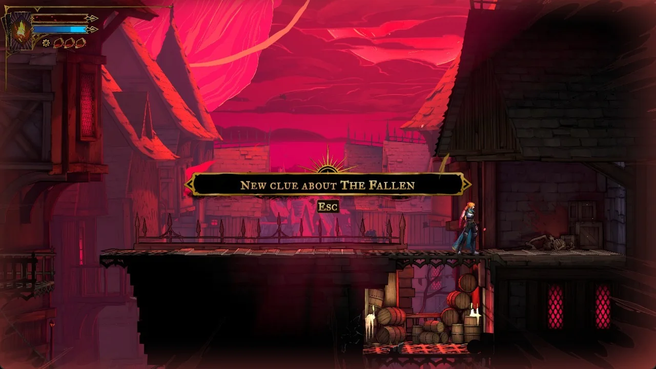 Rose on the Paris Streets rooftop under a New clue about The Fallen banner that shows the Esc key