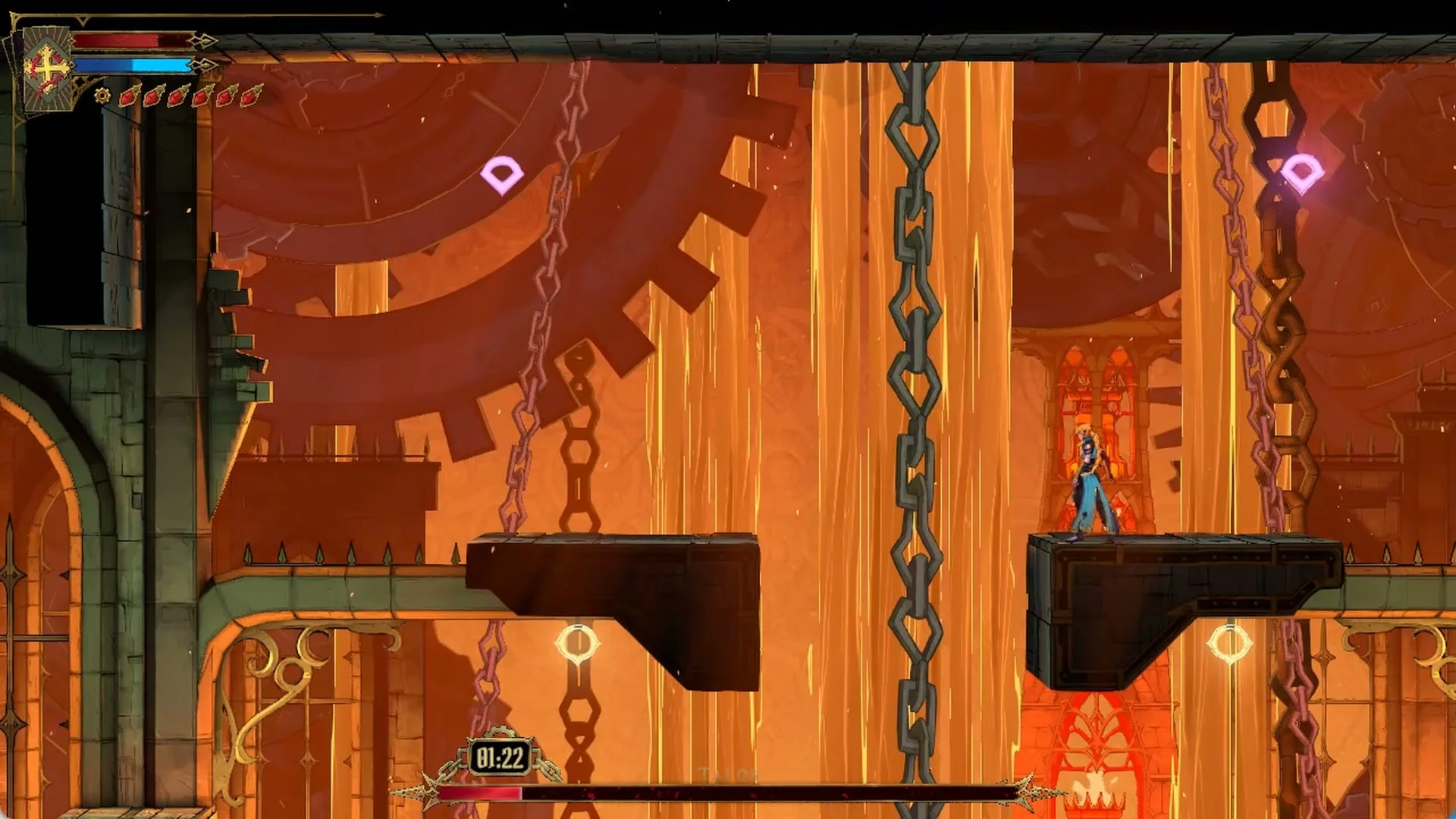 The escape countdown in the box at the left end of the Talos boss bar in Castlevania: Belmont's Curse