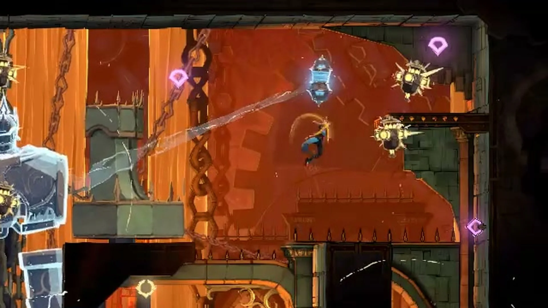 Rose latched up at the high drone on the right side of the arena in Castlevania: Belmont's Curse