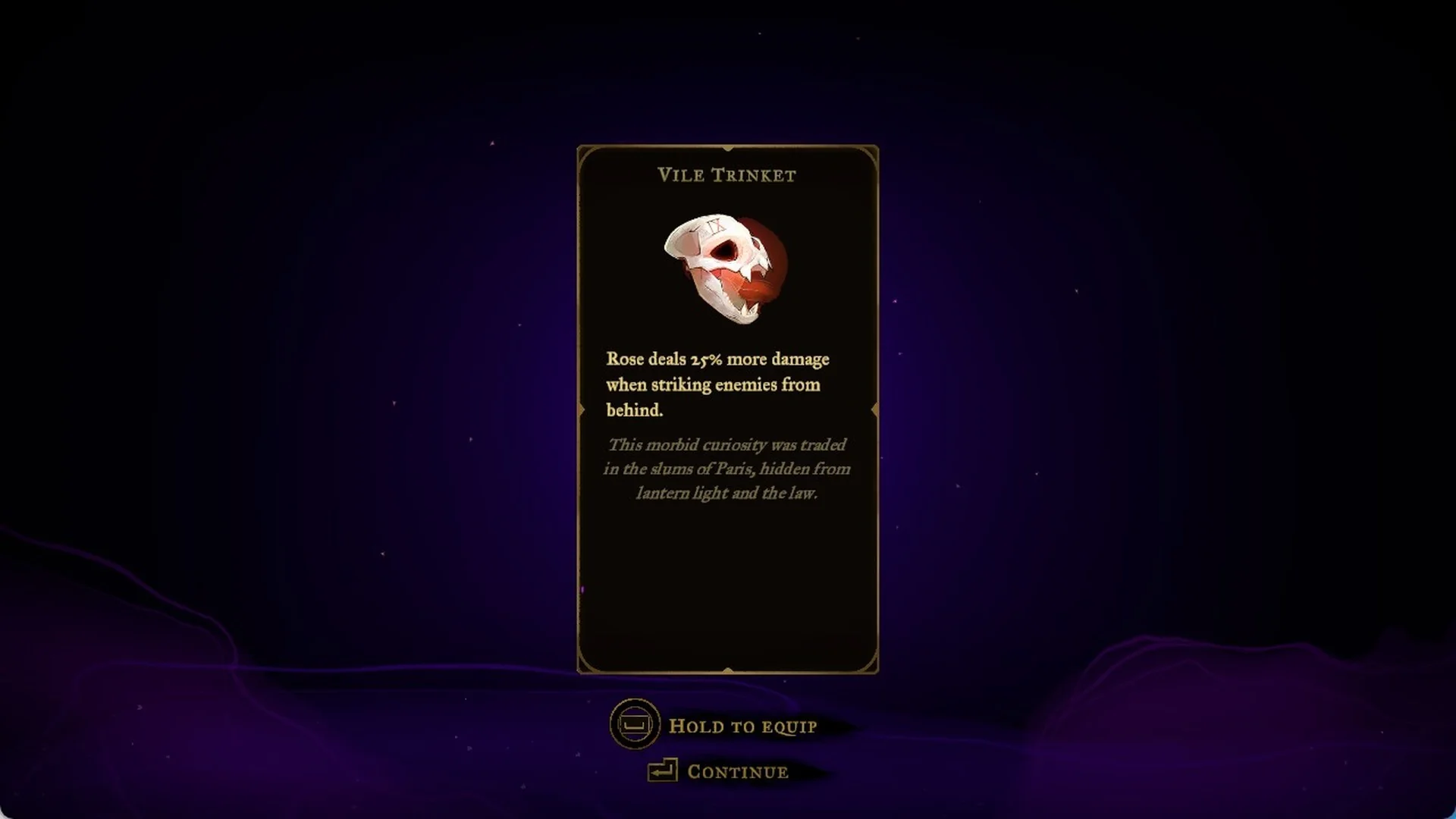 The Vile Trinket relic card in Castlevania: Belmont's Curse