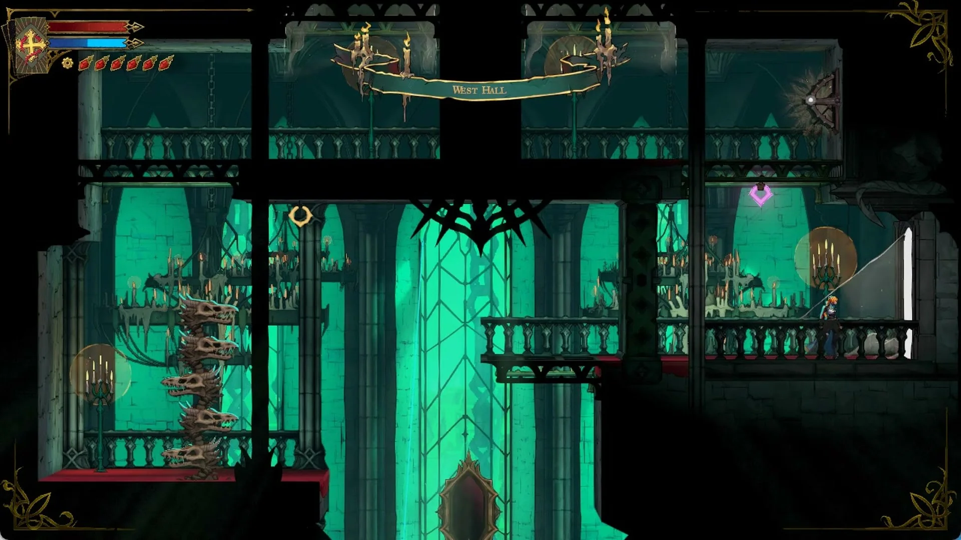 The West Hall banner in the Main Hall in Castlevania: Belmont's Curse