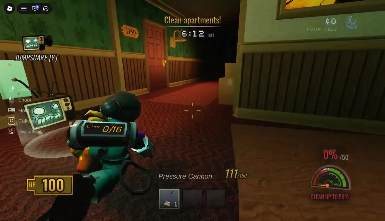 Clean apartments objective in progress while the Pressure Cannon is in use