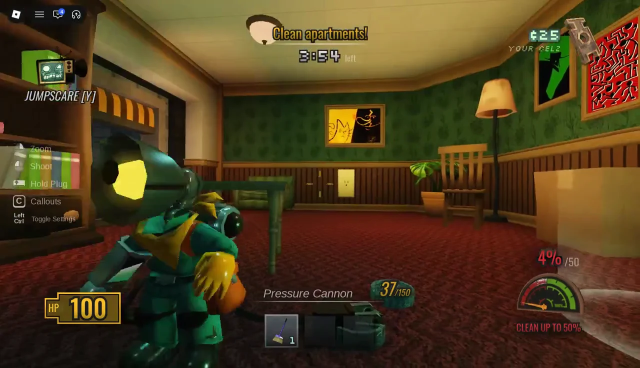 Pressure Cannon in use inside an apartment as the cleanup goal fills
