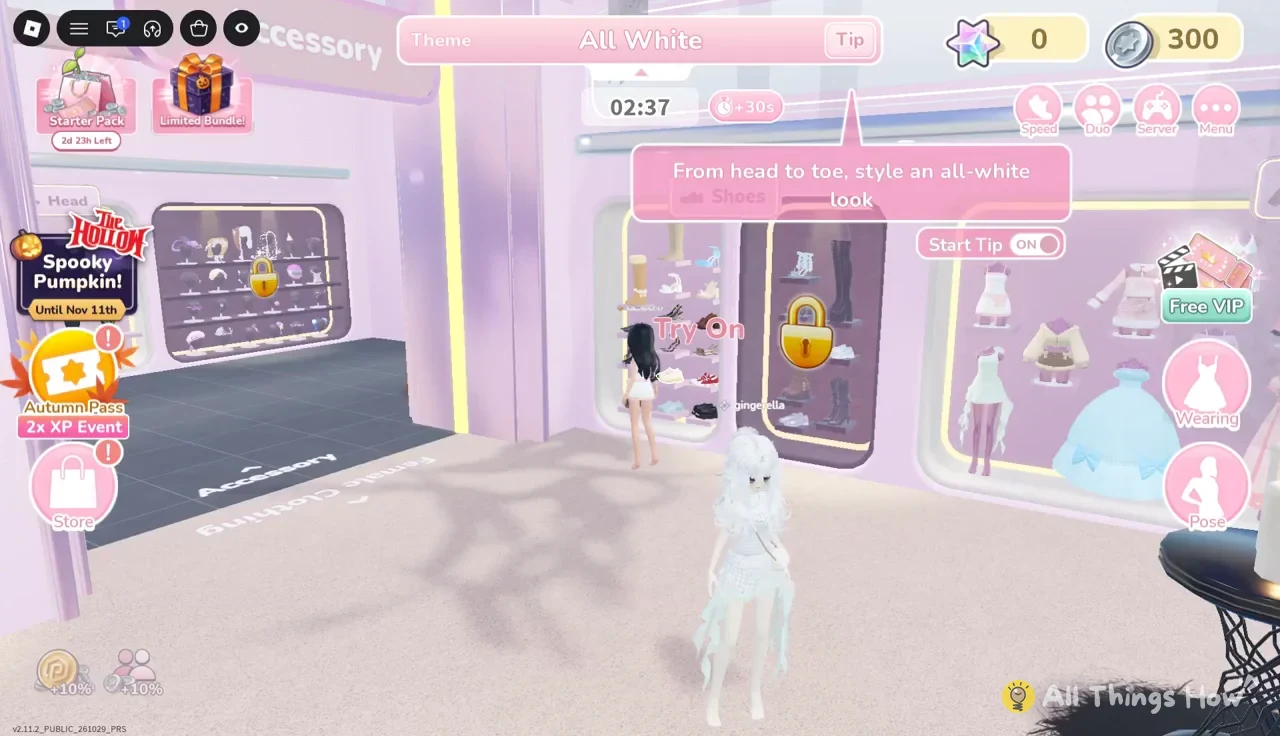 Avatar using the Try On prompt at a boutique display to add pieces to an all-white look