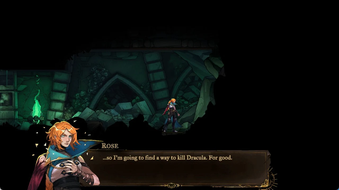 Rose's dialogue box in the Catacombs as she vows to kill Dracula for good