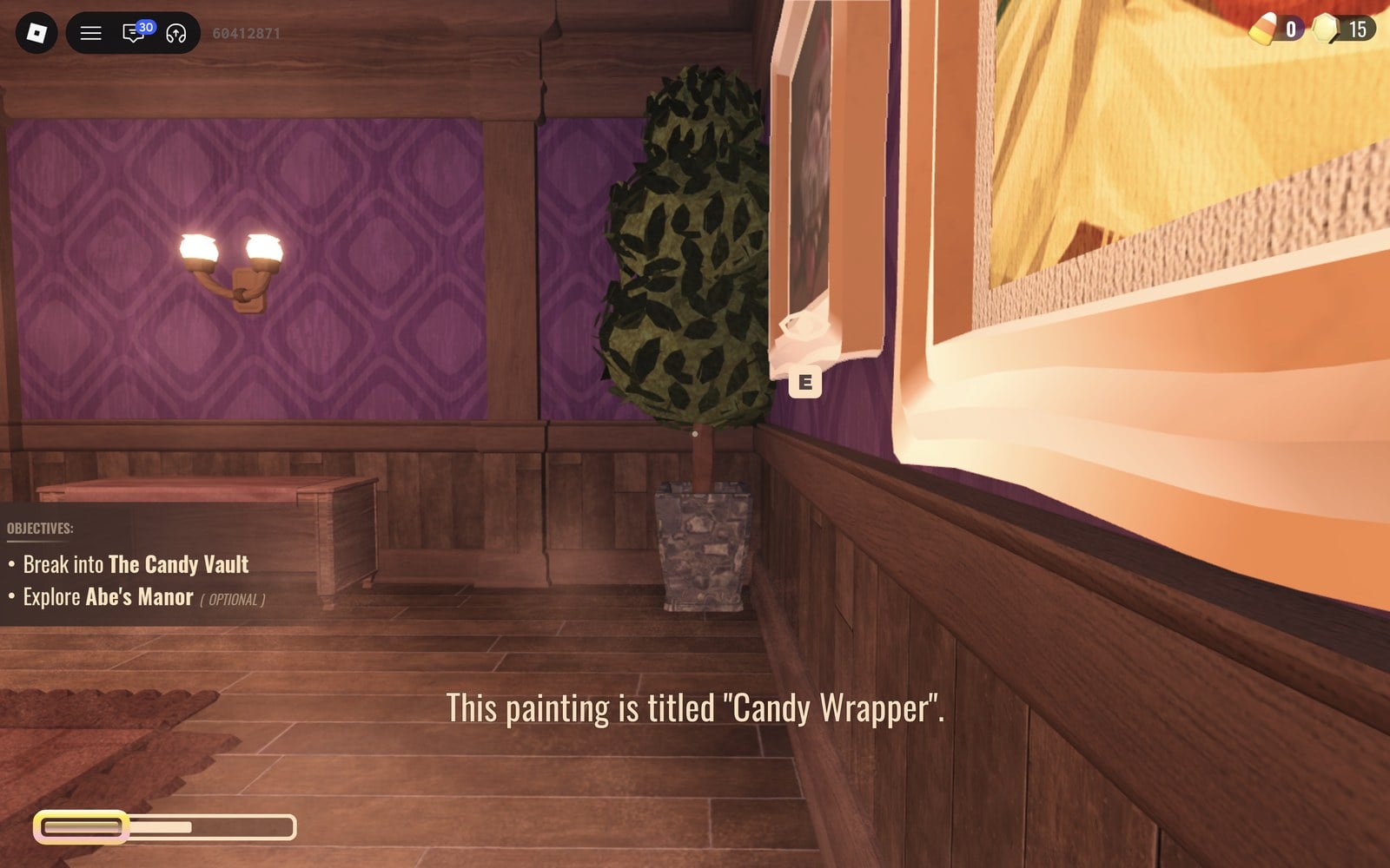 Text This painting is titled Candy Wrapper at the bottom of the screen in DOORS The Candy Vault