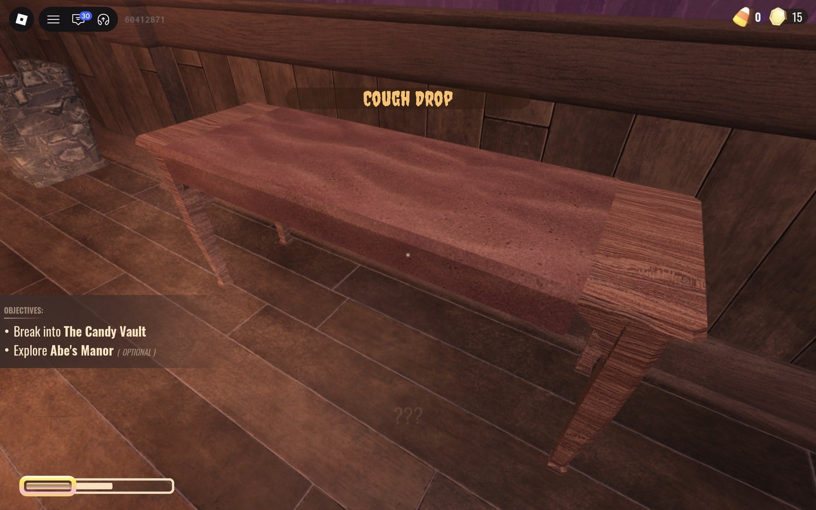 COUGH DROP banner over the bedroom table in DOORS The Candy Vault