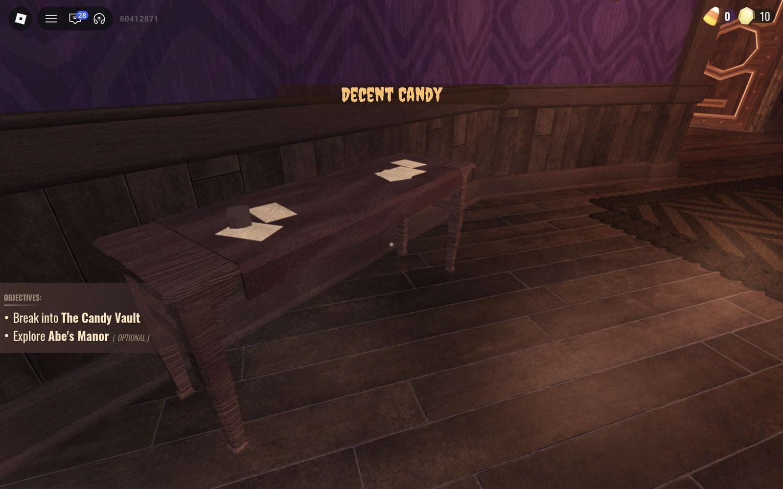 DECENT CANDY banner at the top of the screen in DOORS The Candy Vault
