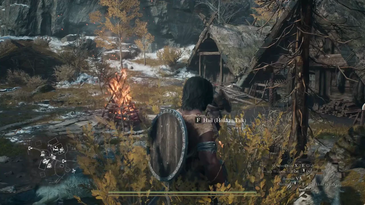 Hail prompt as the player approaches Ilsa to show the snowdeer bone