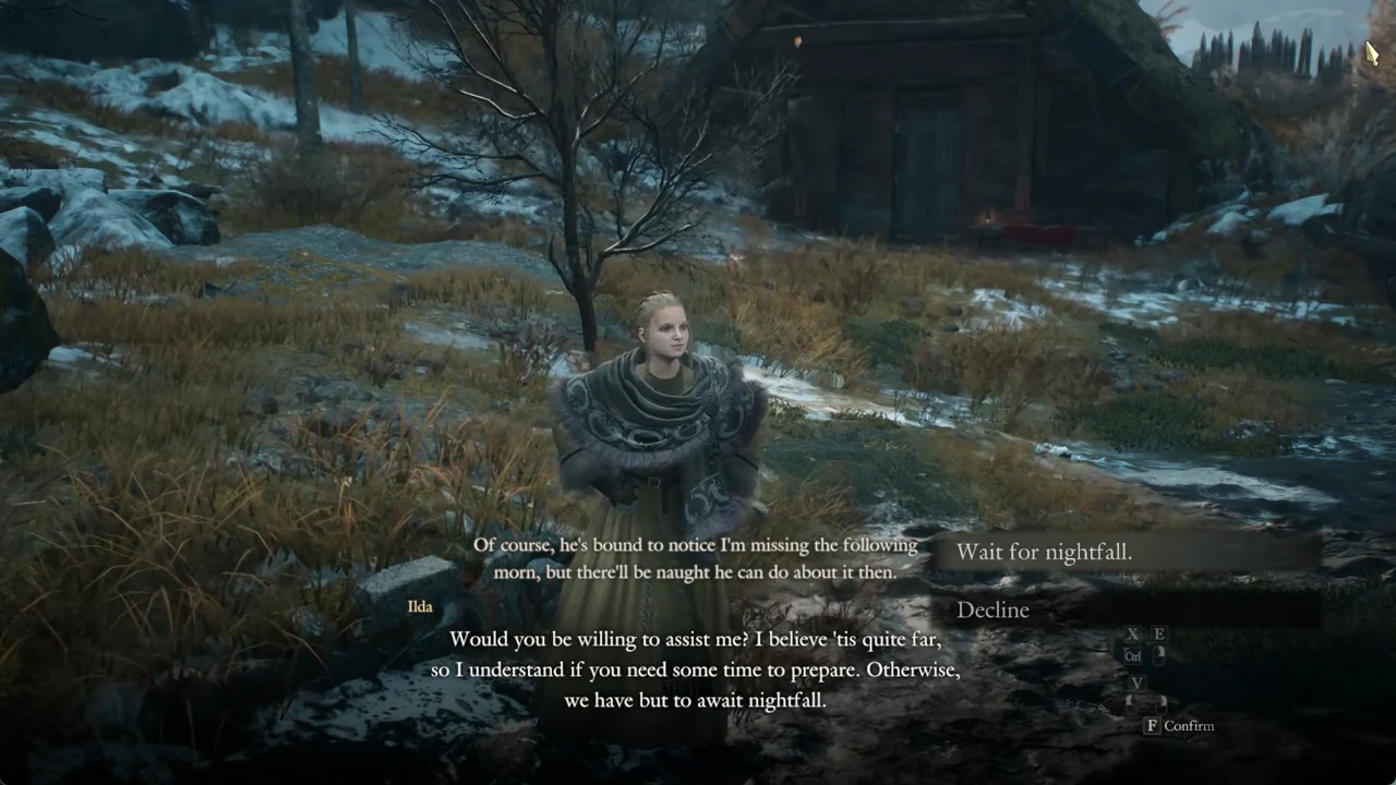 Dialogue choice offering Wait for nightfall or Decline during Ilda's request