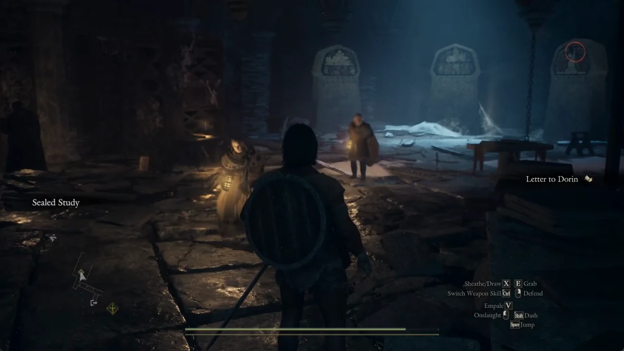 The Sealed Study objective active with Letter to Dorin shown on the right of the screen