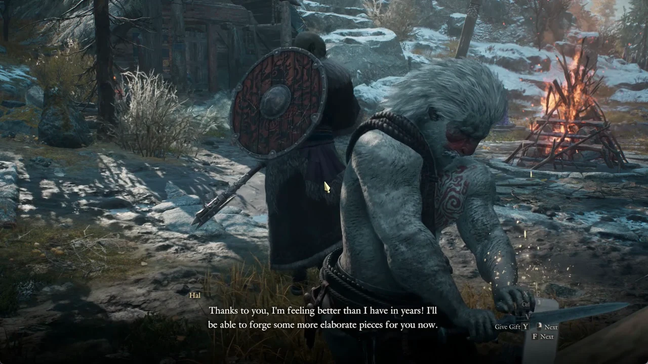 Hal's dialogue box open as he thanks you, with the Next prompt showing