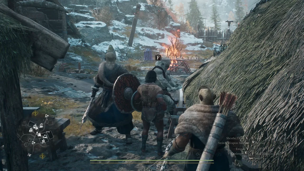 Standing beside Hal at the grindstone with the hold-to-talk Hail prompt on screen