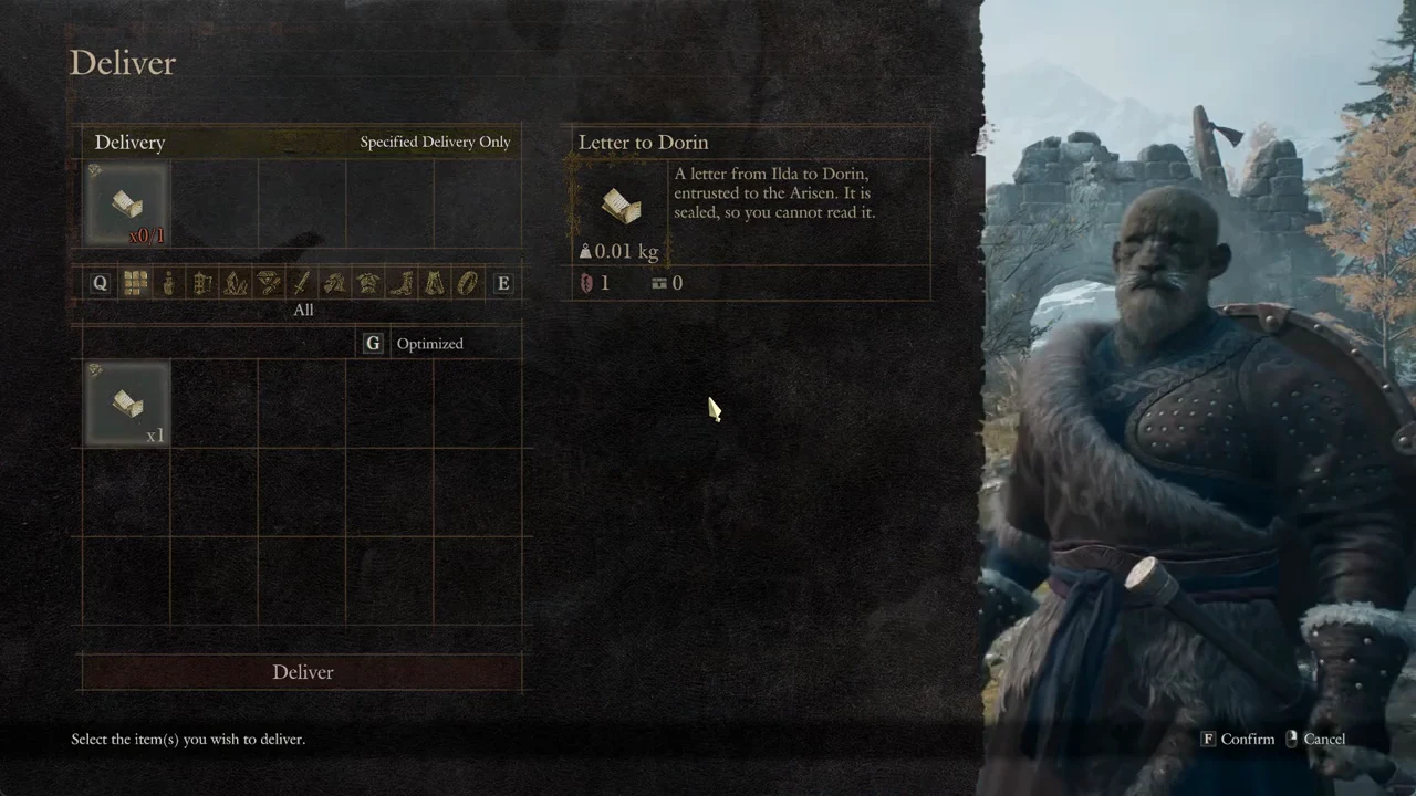 The Letter to Dorin highlighted in the inventory on a Specified Delivery Only screen