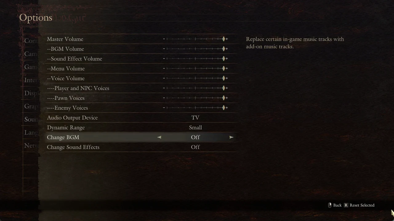 Change BGM setting highlighted and set to Off near the bottom of the Sound menu